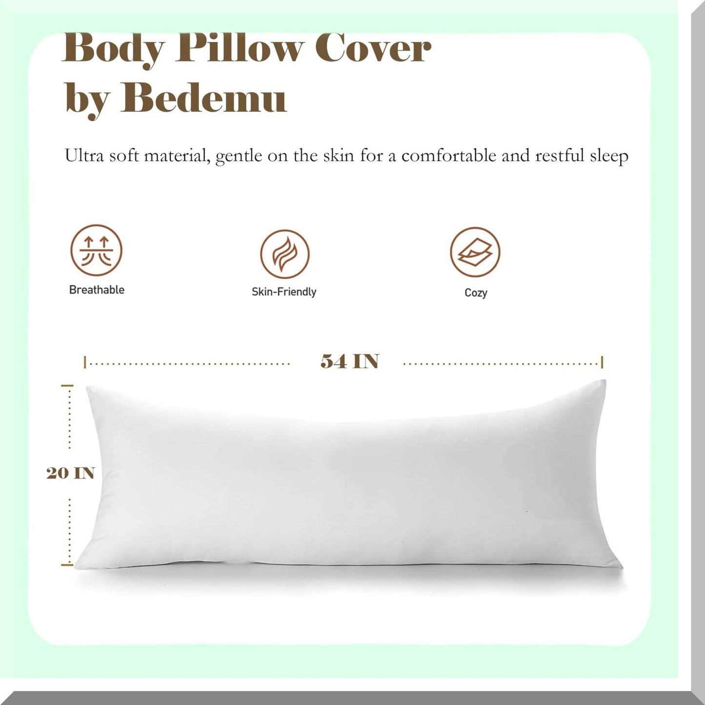 Luxury Cotton Body Pillowcase with Double Zippers - 600 Thread Count, Easy On/Off Cover - 20x54 Inches, White - 1 Pack
