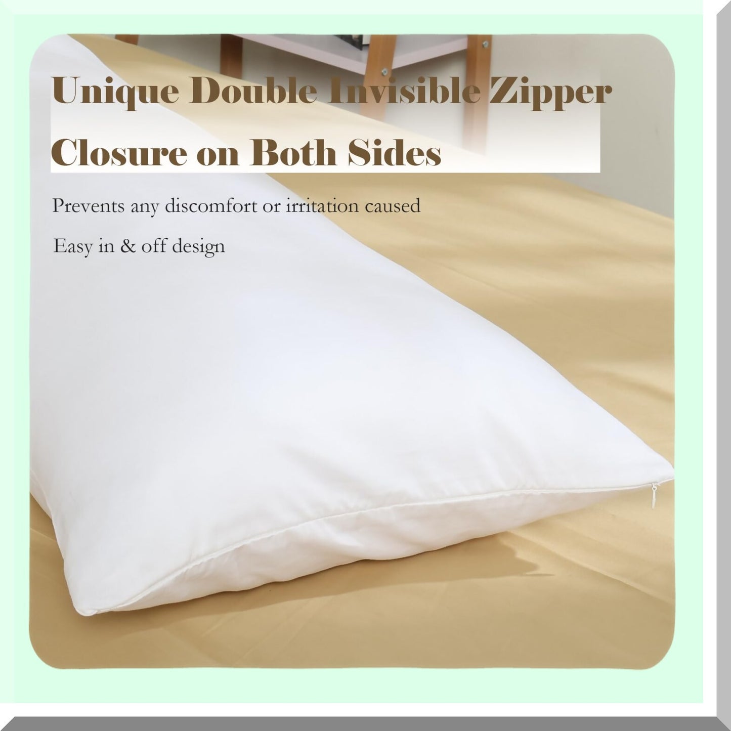 Luxury Cotton Body Pillowcase with Double Zippers - 600 Thread Count, Easy On/Off Cover - 20x54 Inches, White - 1 Pack