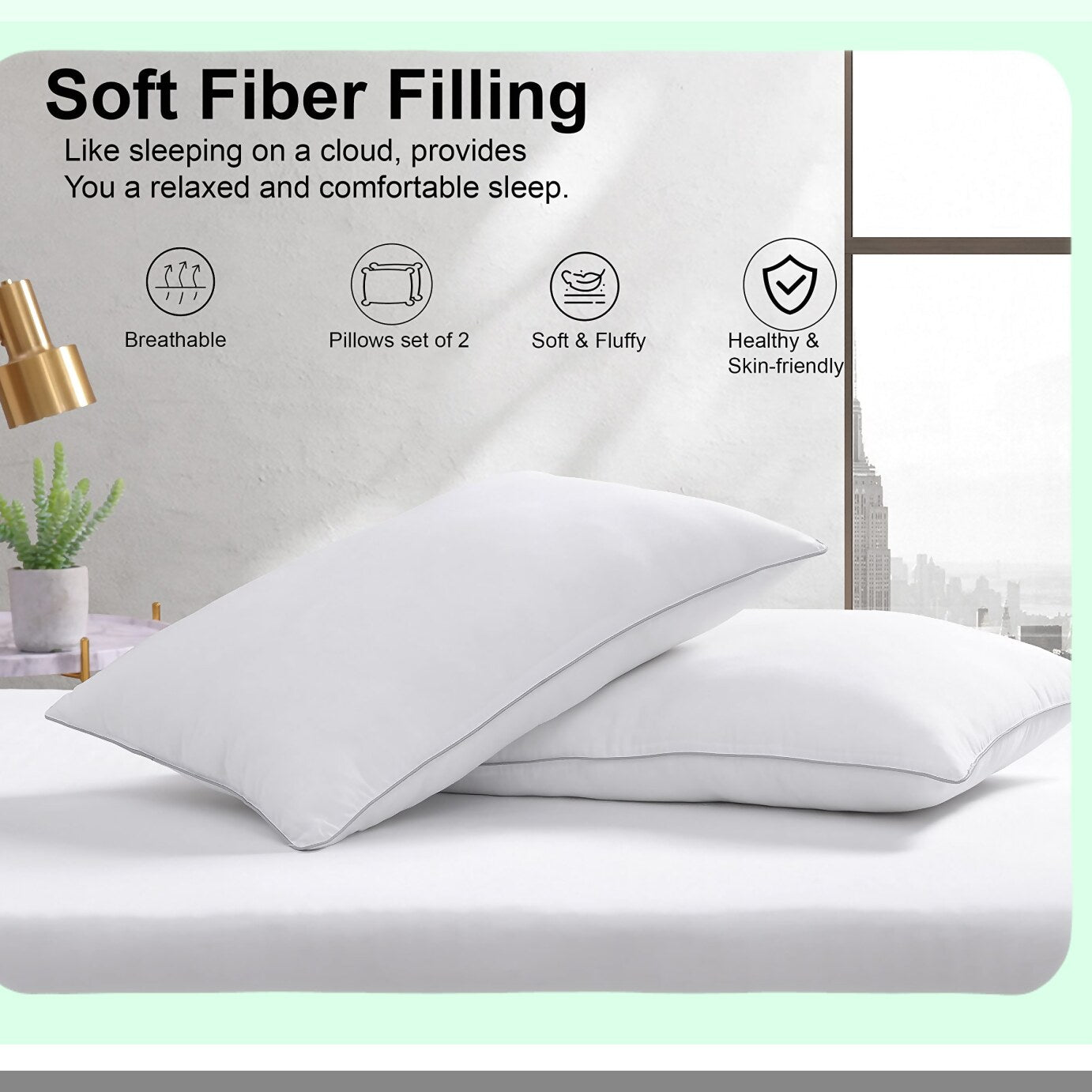 CoolDream Standard Pillow Set - 2 Pack Down Alternative Pillows for Side and Back Sleepers. Hotel Quality Cooling Pillows for a Restful Sleep.