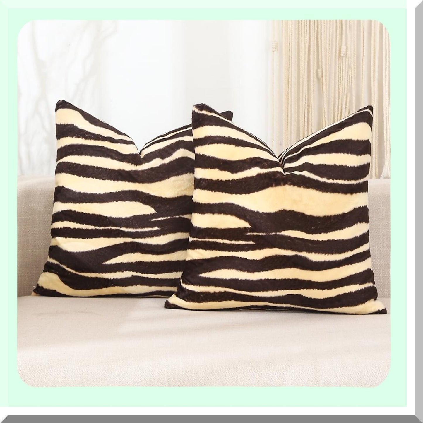 ZebraPrint Velvet Pillow Covers - Set of 2 | Soft Animal Print Throw Pillows for Bedroom & Sofa | Modern Farmhouse Decor - 18x18 inches