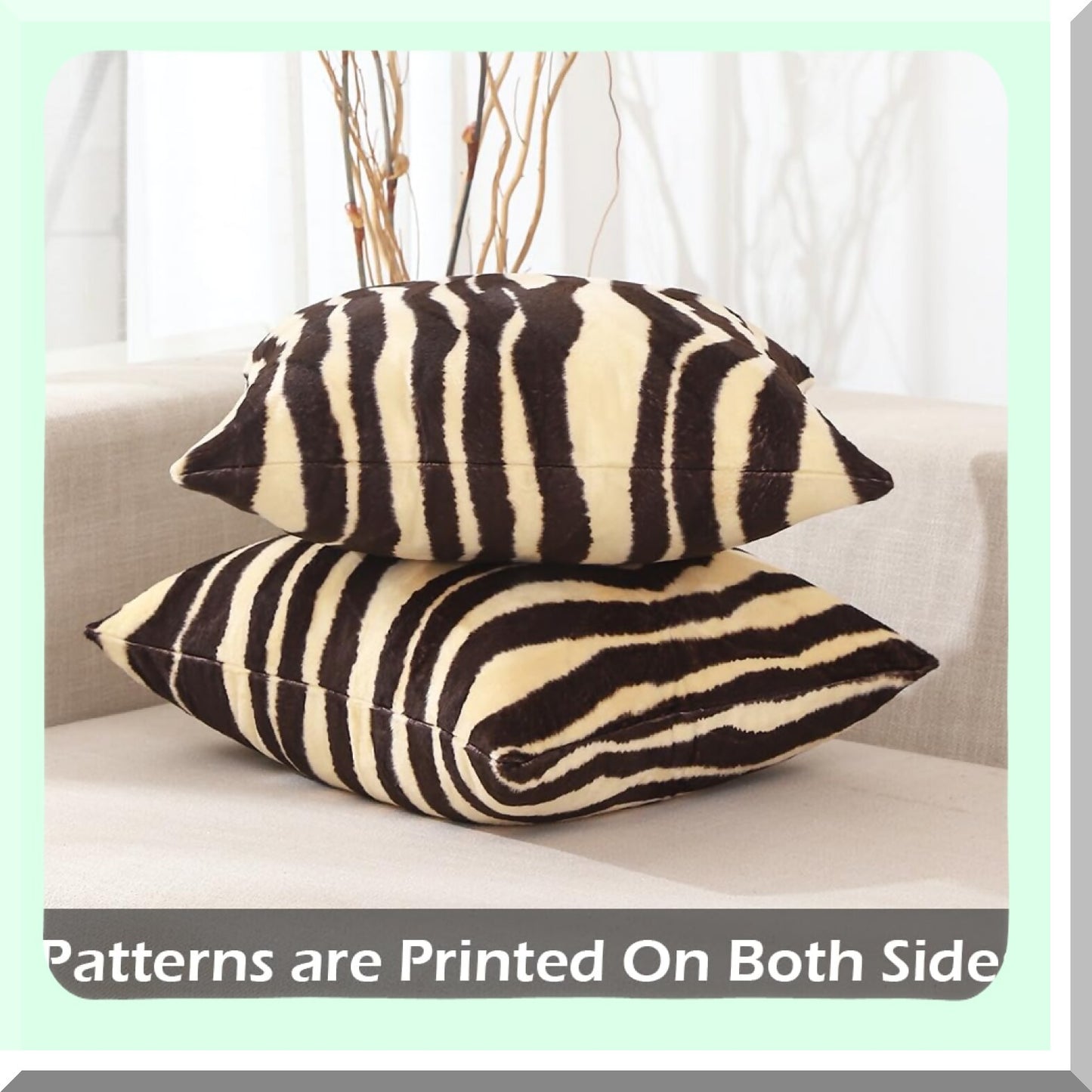 ZebraPrint Velvet Pillow Covers - Set of 2 | Soft Animal Print Throw Pillows for Bedroom & Sofa | Modern Farmhouse Decor - 18x18 inches