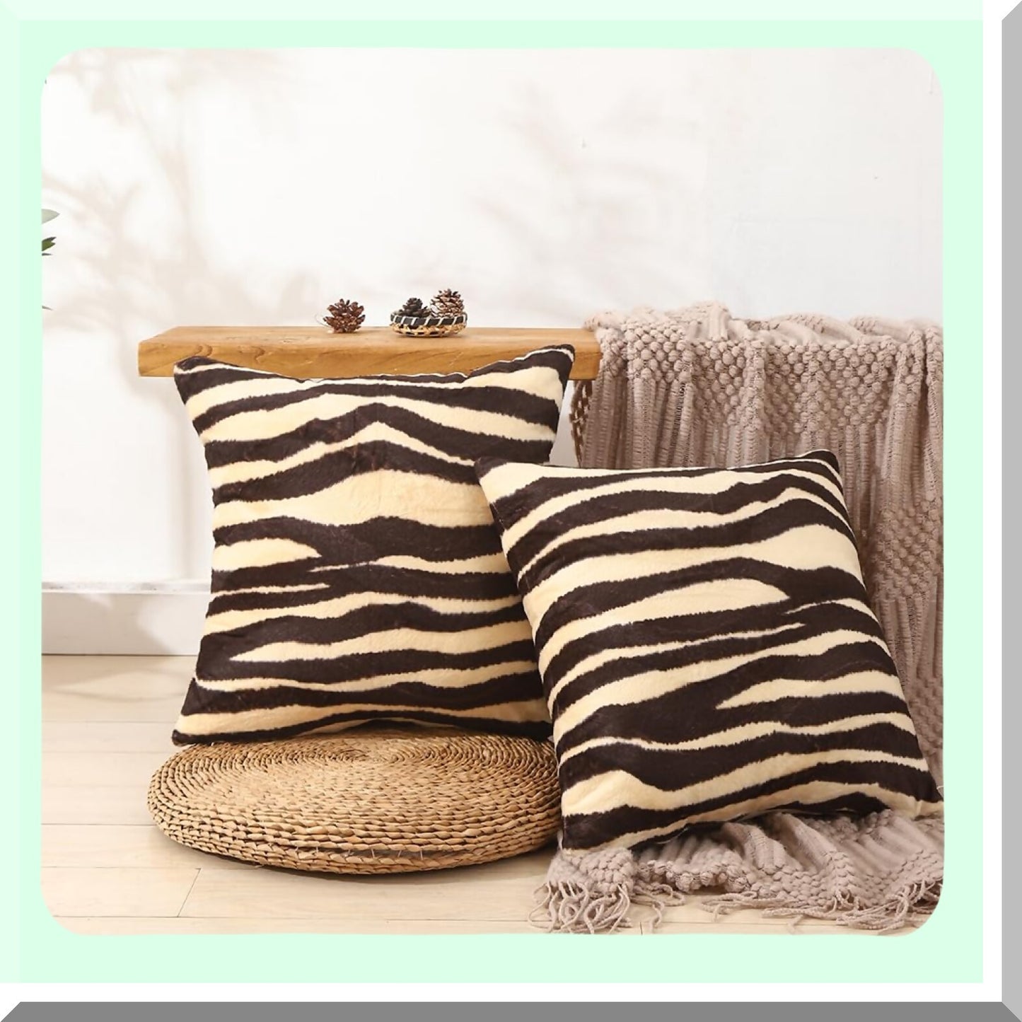 ZebraPrint Velvet Pillow Covers - Set of 2 | Soft Animal Print Throw Pillows for Bedroom & Sofa | Modern Farmhouse Decor - 18x18 inches