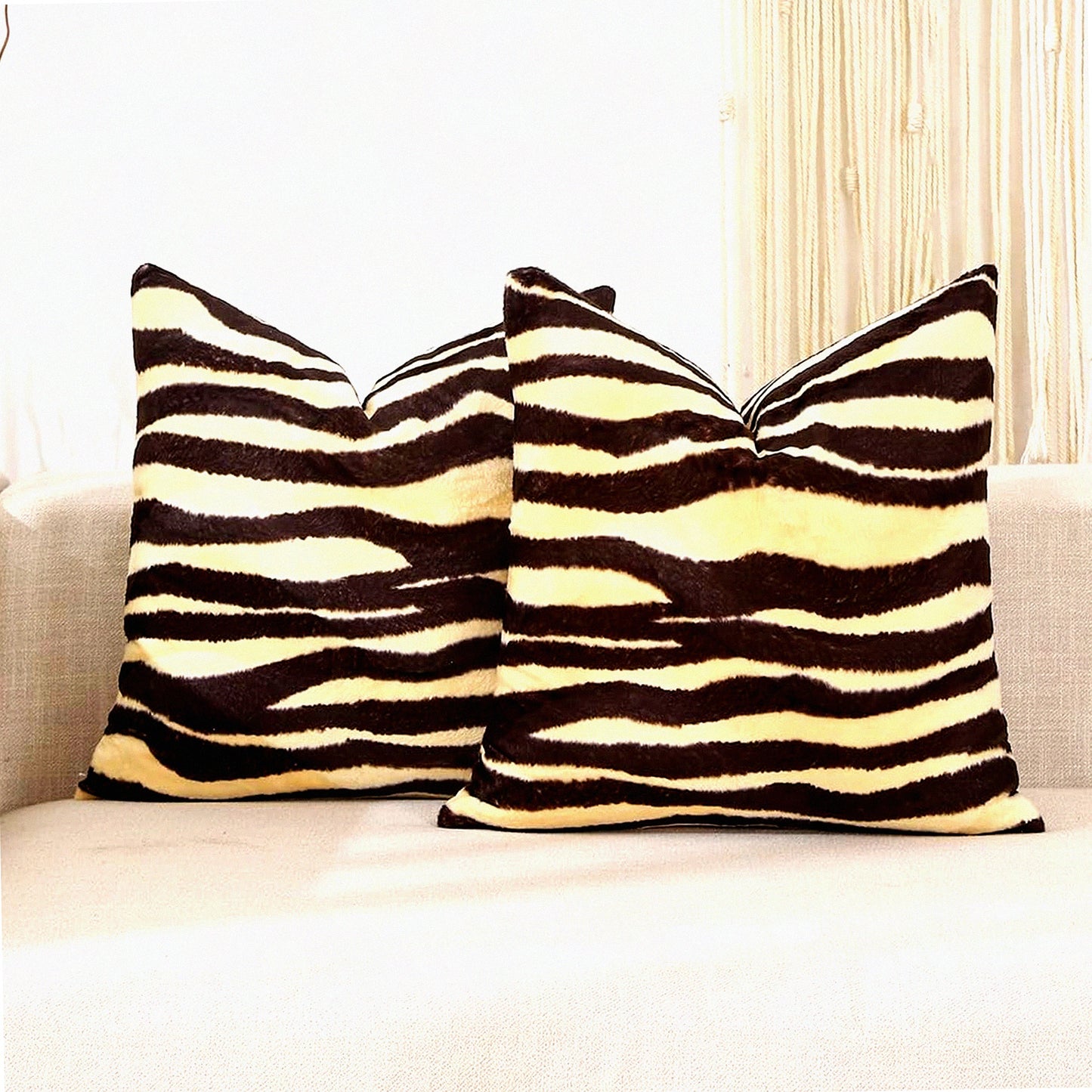 ZebraPrint Velvet Pillow Covers - Set of 2 | Soft Animal Print Throw Pillows for Bedroom & Sofa | Modern Farmhouse Decor - 18x18 inches