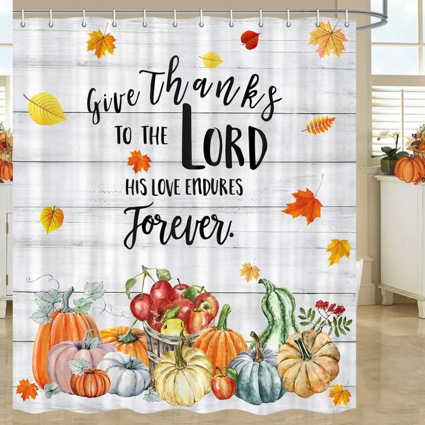 Thanksgiving Fall Shower Curtain with 12 Hooks 70x70 inches