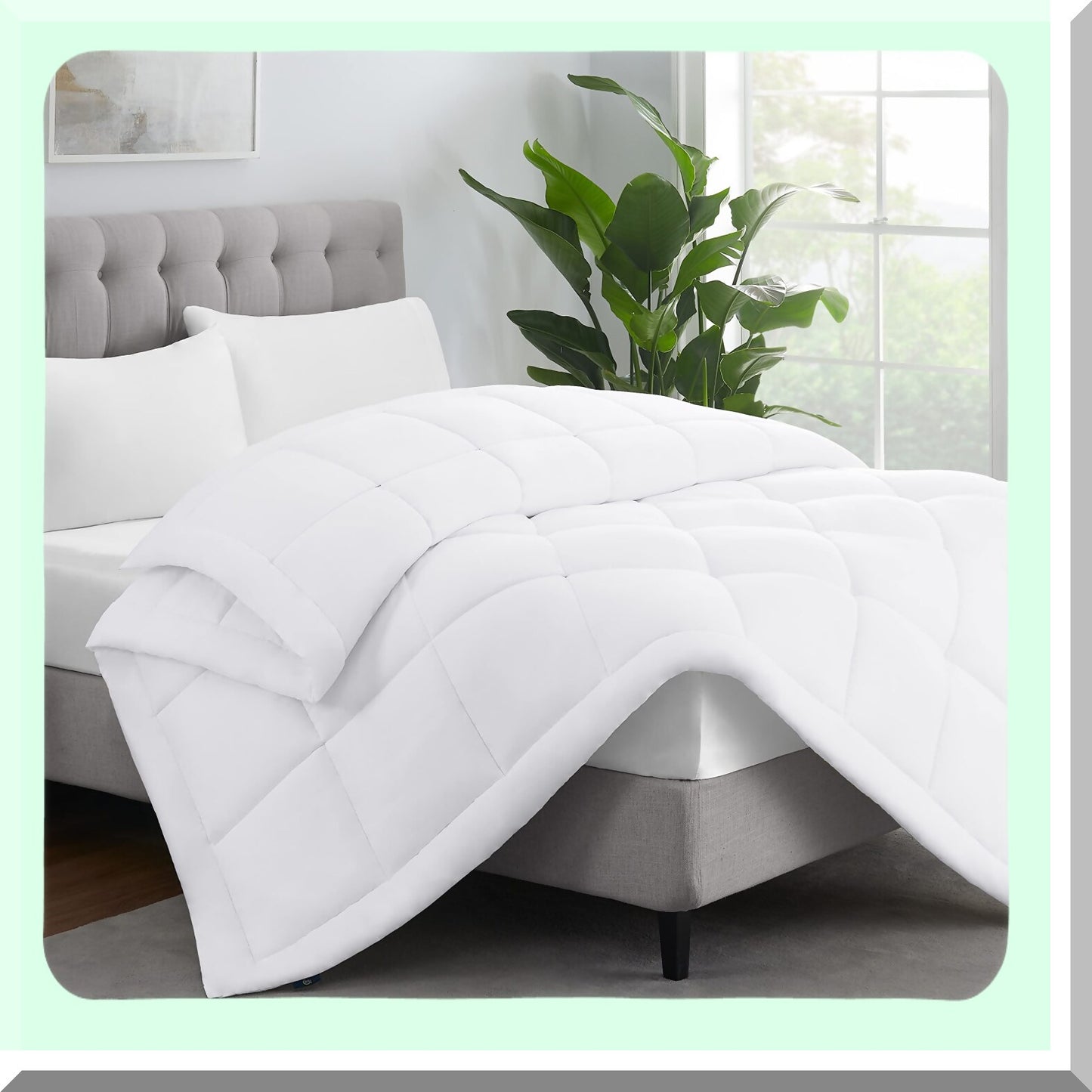 LuxiPlush All Season Queen Comforter - Soft Box Stitched Duvet Insert with ComfortSure Down Alternative, Quilted Design, 4 Corner Tabs for Secure Fit, White Bedding Essential