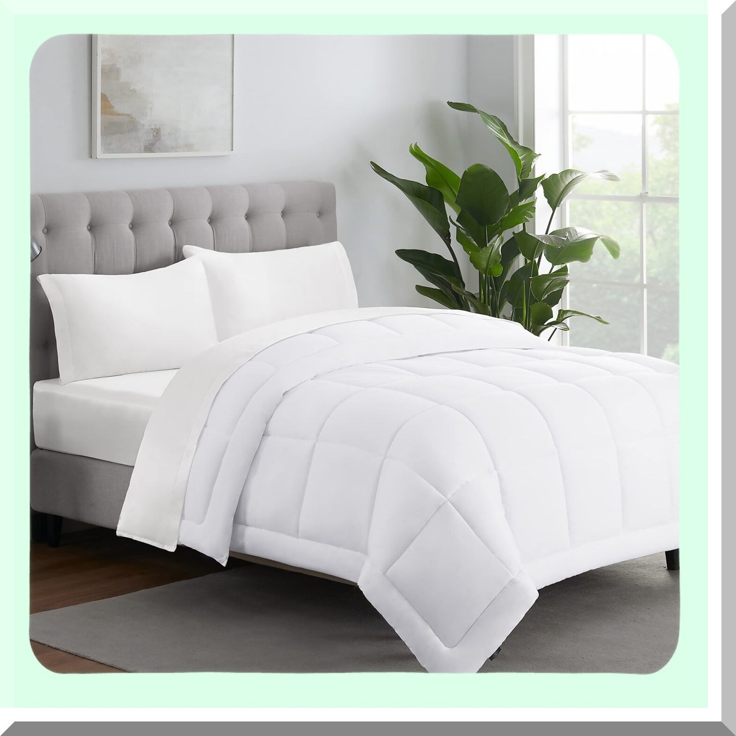 LuxiPlush All Season Queen Comforter - Soft Box Stitched Duvet Insert with ComfortSure Down Alternative, Quilted Design, 4 Corner Tabs for Secure Fit, White Bedding Essential