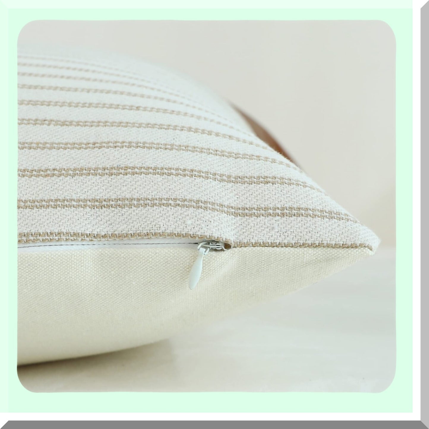 Khaki Stripes Farmhouse Pillow Covers - Set of 2, 24x24 Square Textured Cotton Leather Stitching Throw Pillow Covers for Sofa Couch Chair Bedroom Decor