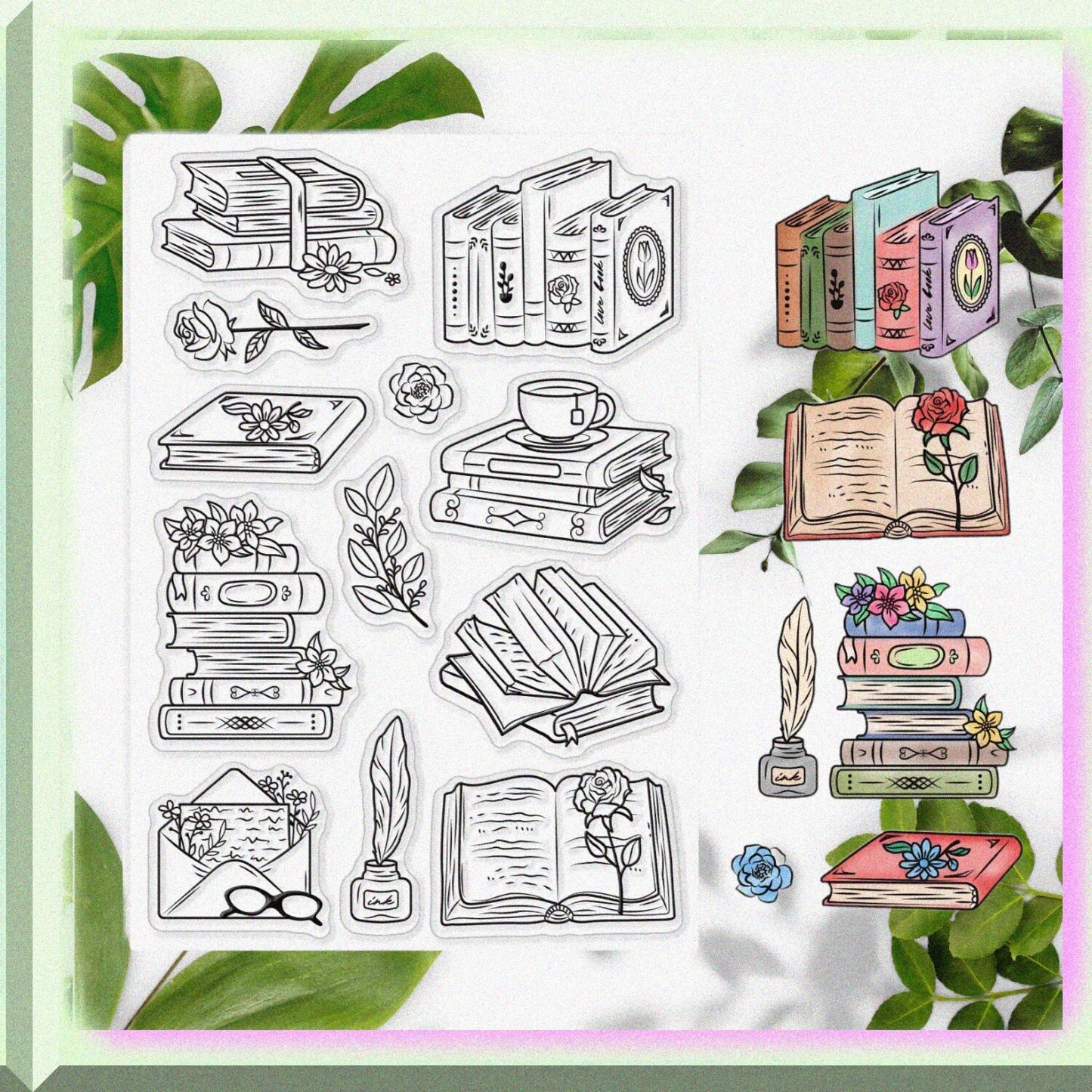 Vintage Books Clear Stamps Set with 12 Wind Patterns