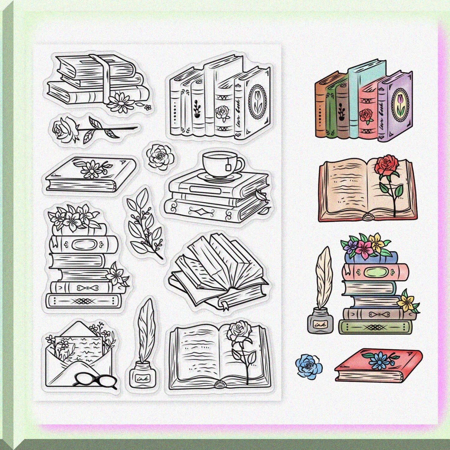 Vintage Books Clear Stamps Set with 12 Wind Patterns