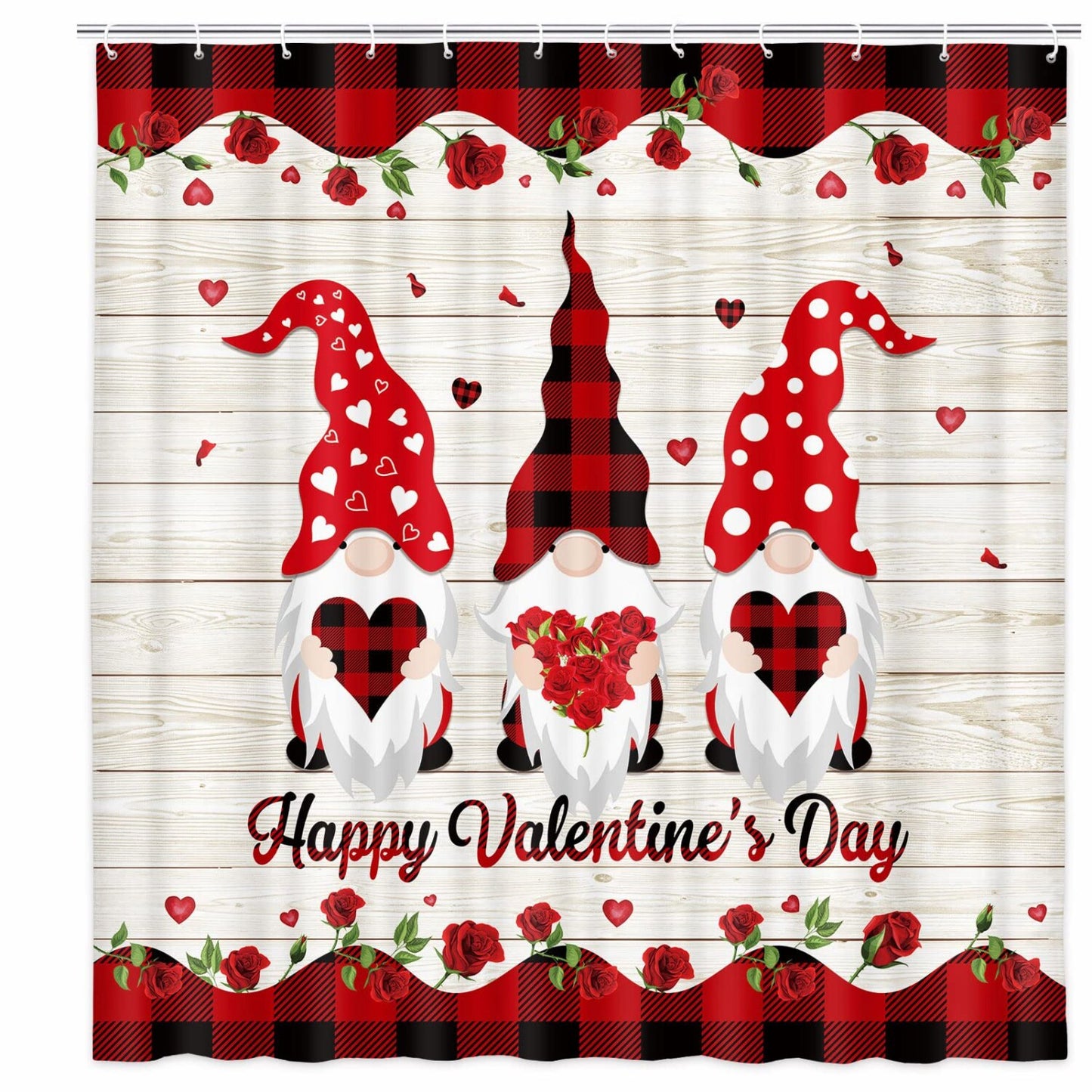 Farmhouse Gnomes Red Heart Shower Curtain 70x70in