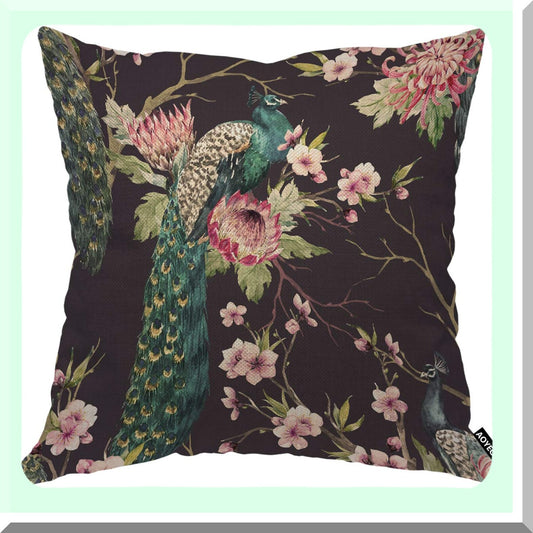 Cherry Blossom Peacock Wings Pillow Cover 18x18