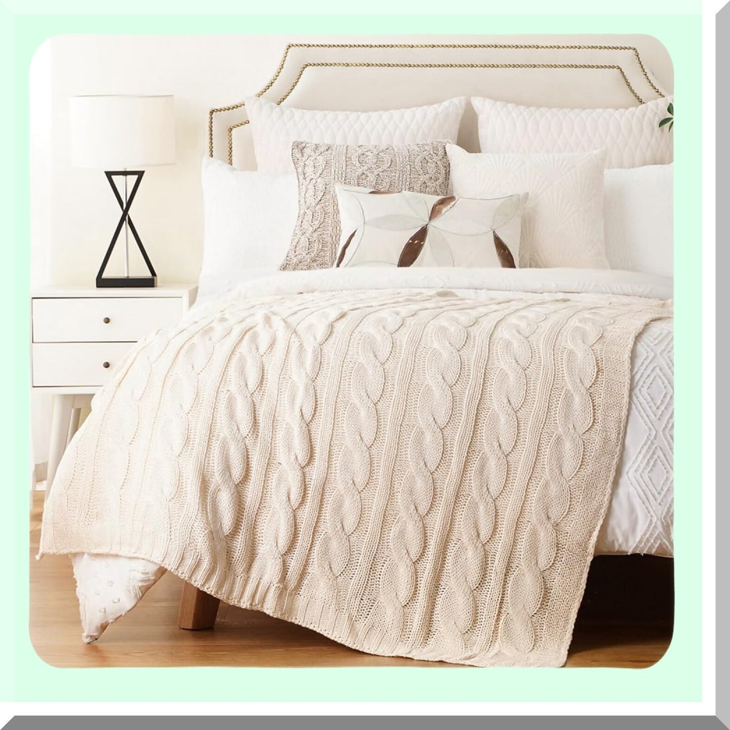 CozyCable Ivory Knit Throw - Super Soft, Warm & Decorative Blanket for Couch, Bed, Sofa, or Chair (50"x60")"