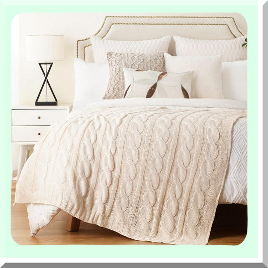 Ivory Knit Throw Compatible with Couch Bed Sofa Chair