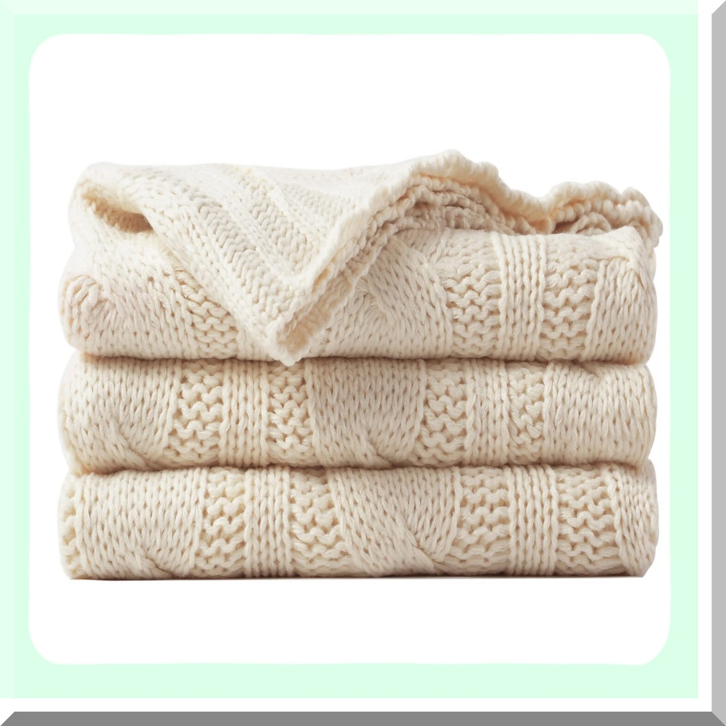 CozyCable Ivory Knit Throw - Super Soft, Warm & Decorative Blanket for Couch, Bed, Sofa, or Chair (50"x60")"