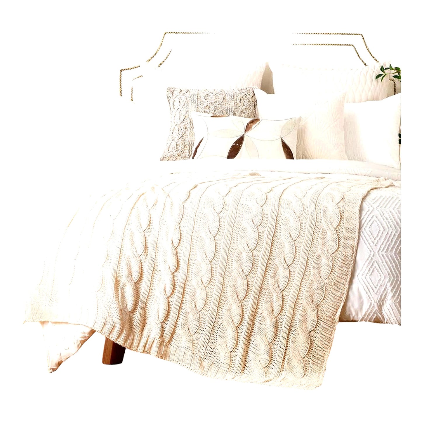 CozyCable Ivory Knit Throw - Super Soft, Warm & Decorative Blanket for Couch, Bed, Sofa, or Chair (50"x60")"