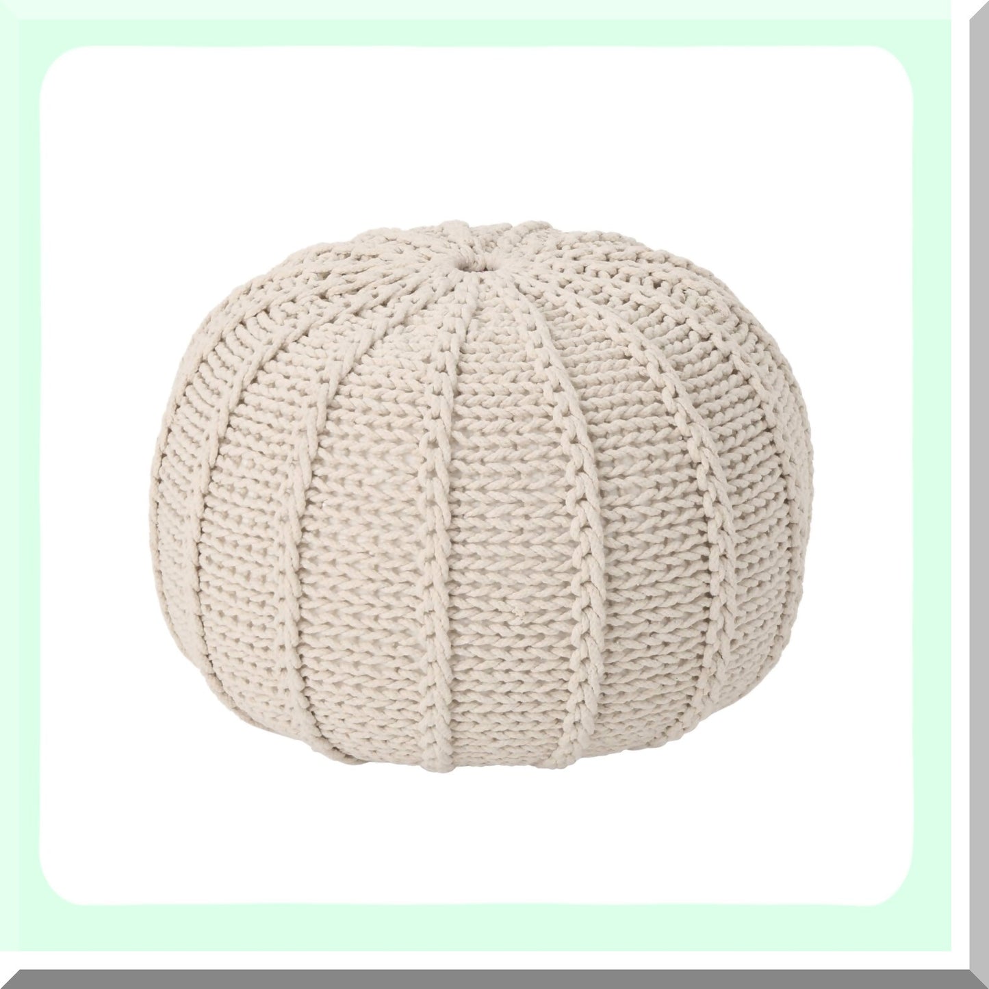 CozyKnit Cotton Pouf - Beige Small: Handcrafted from soft cotton, this knitted pouf adds a touch of warmth and comfort to any space. Perfect for lounging or as a footrest.
