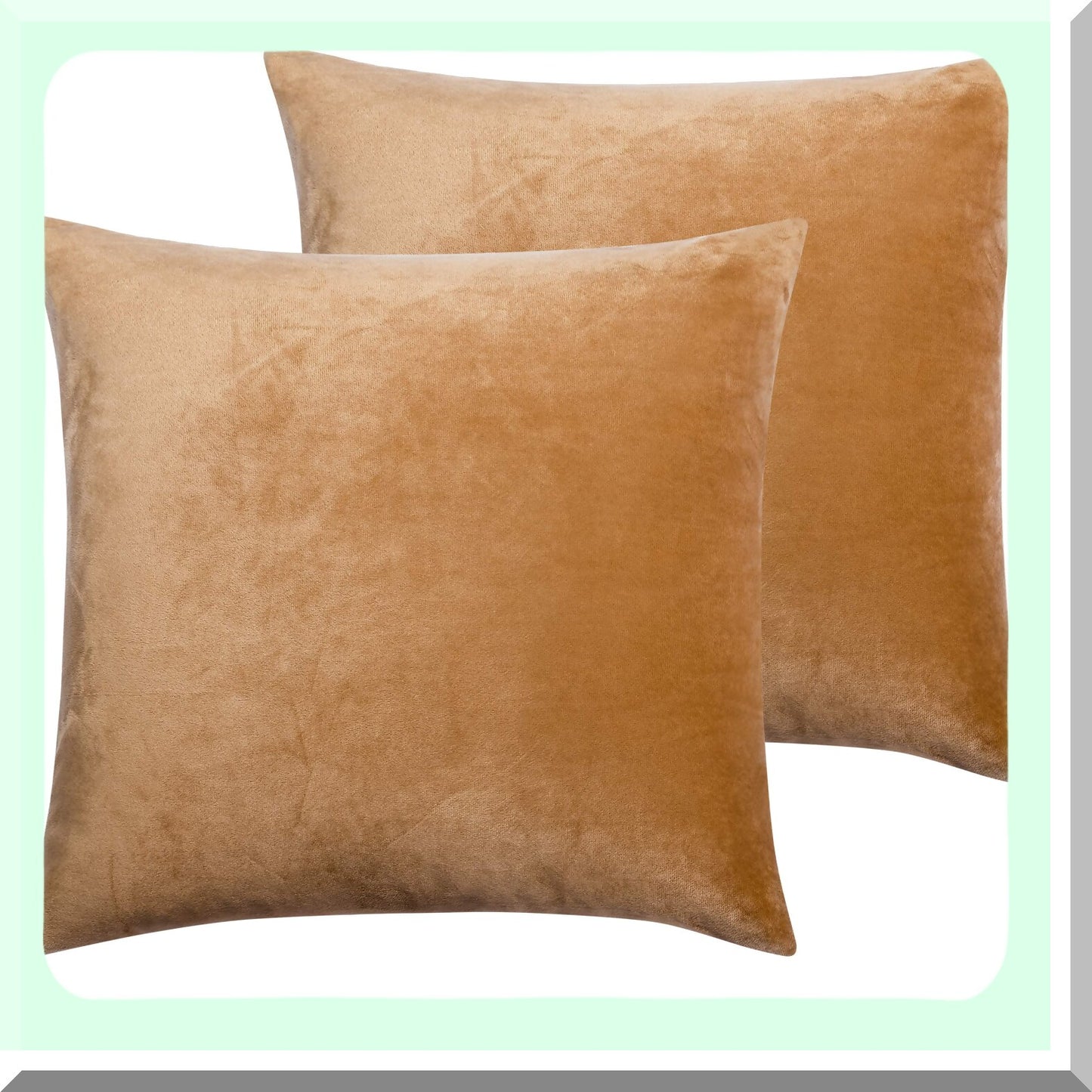 Luxury Velvet Euro Pillow Covers - 2 Pack Square Zippered Throw Cushion Cases for Sofa & Couch - Super Soft 18x18 Inches - Camel Color