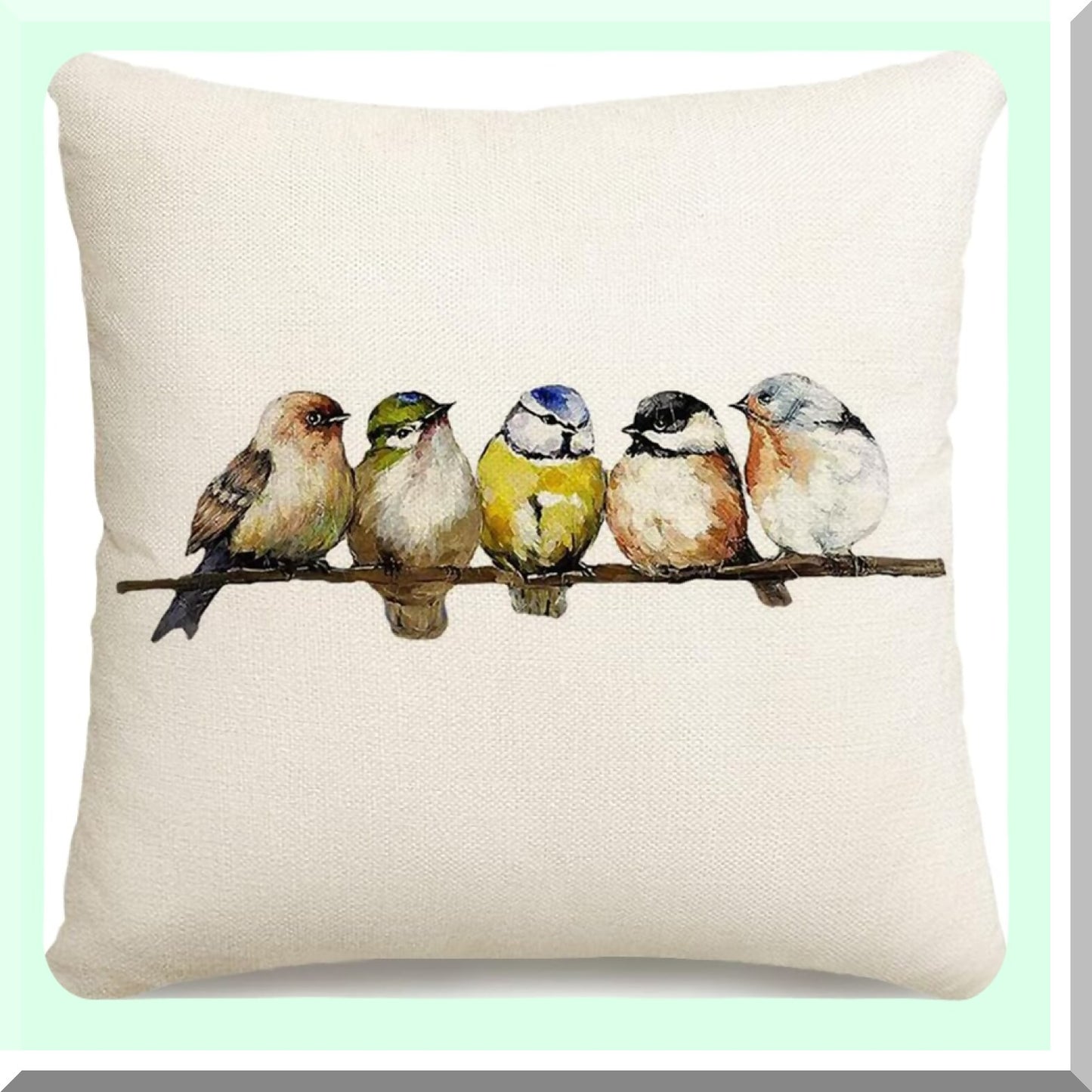 Birdsong Watercolor Pillowcases - Set of 2 Decorative Throw Pillows 18x18, Hand-Painted Rustic Birds Square Cushion Covers, Colorful Spring Summer Home Decor for Couch Sofa Outdoor