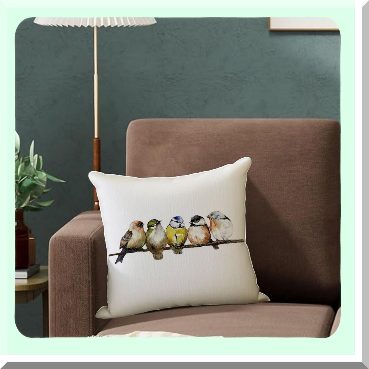 Birdsong Watercolor Pillowcases - Set of 2 Decorative Throw Pillows 18x18, Hand-Painted Rustic Birds Square Cushion Covers, Colorful Spring Summer Home Decor for Couch Sofa Outdoor