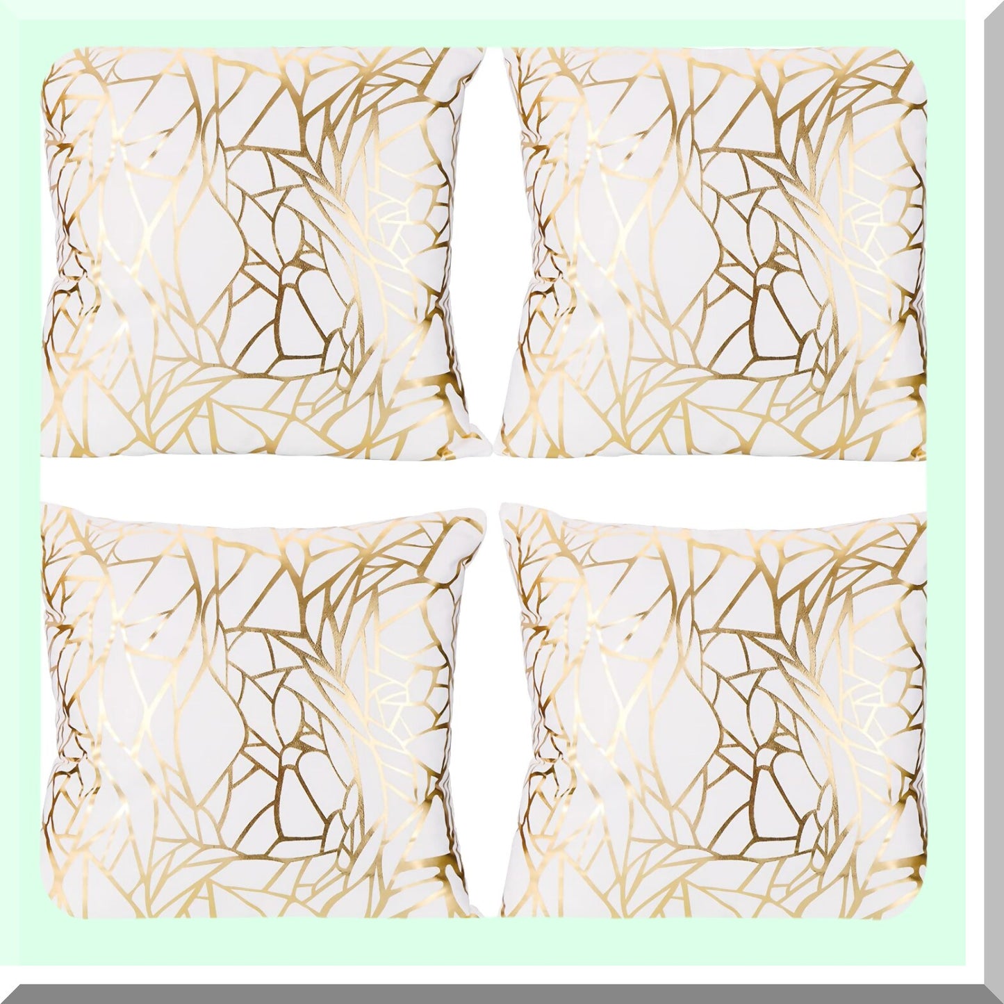 Gold Love Tree Geometric Cushion Covers - Set of 4 | White Square Throw Pillow Cases 18x18 | Super Soft Decorative Sofa Couch Patio Irregular