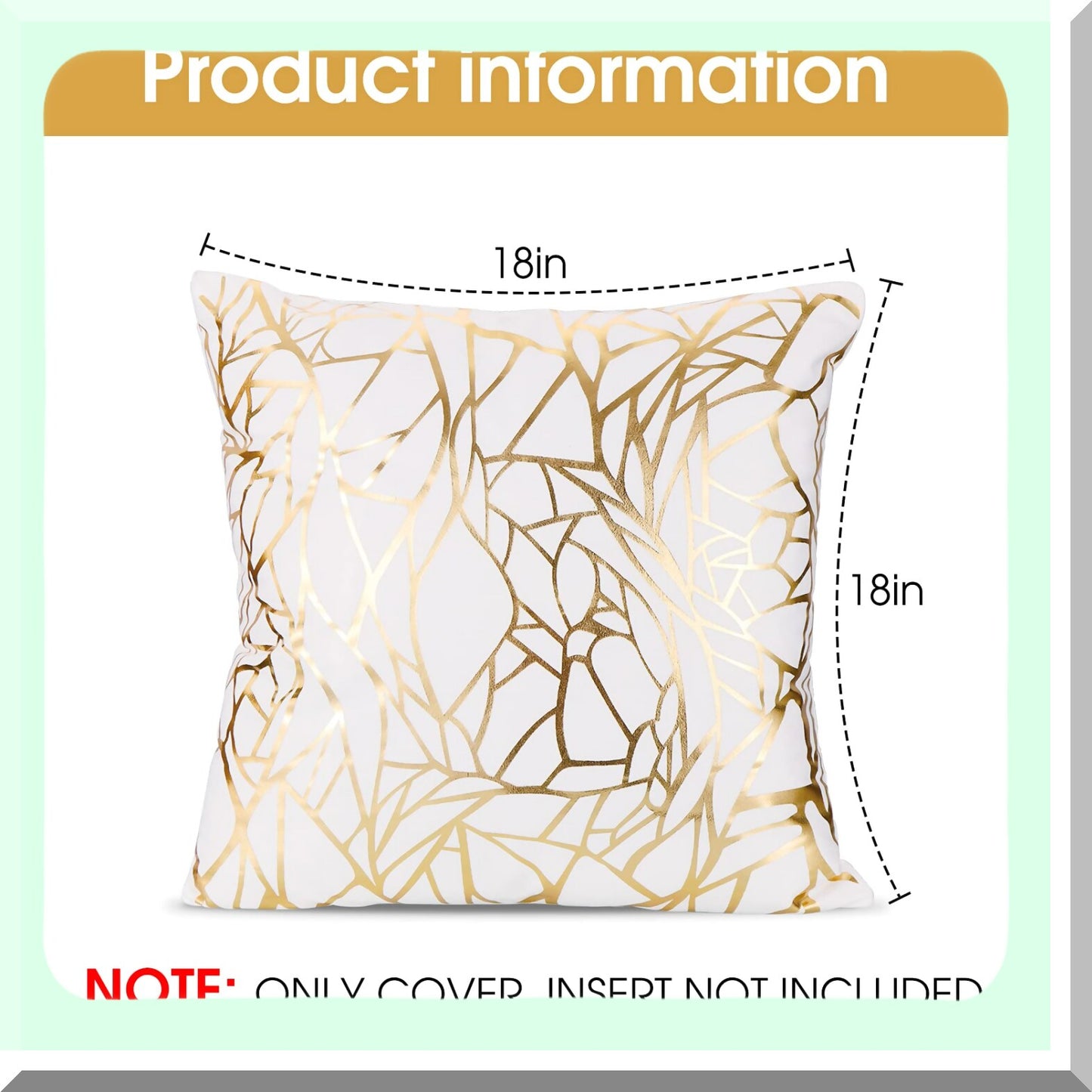 Gold Love Tree Geometric Cushion Covers - Set of 4 | White Square Throw Pillow Cases 18x18 | Super Soft Decorative Sofa Couch Patio Irregular