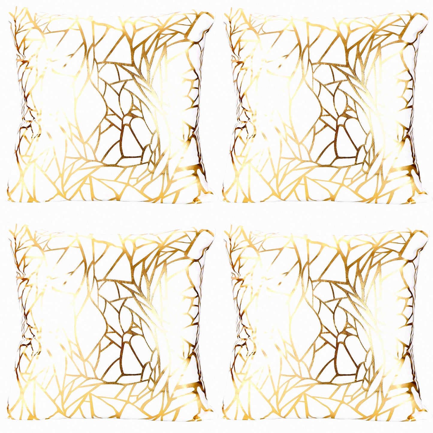 Gold Love Tree Geometric Cushion Covers - Set of 4 | White Square Throw Pillow Cases 18x18 | Super Soft Decorative Sofa Couch Patio Irregular