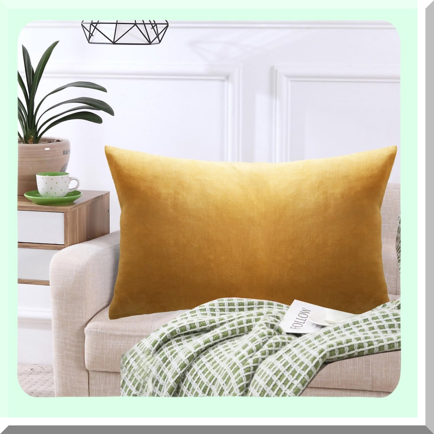 Luxury Gold Velvet Lumbar Pillow Cover - Cozy Bolster Cushion for Couch, Bedroom, Sofa, Car - Soft Cotton Velvet Decorative Throw Pillowcase with Natural Linen Reverse - 12x20 Yellow Gold