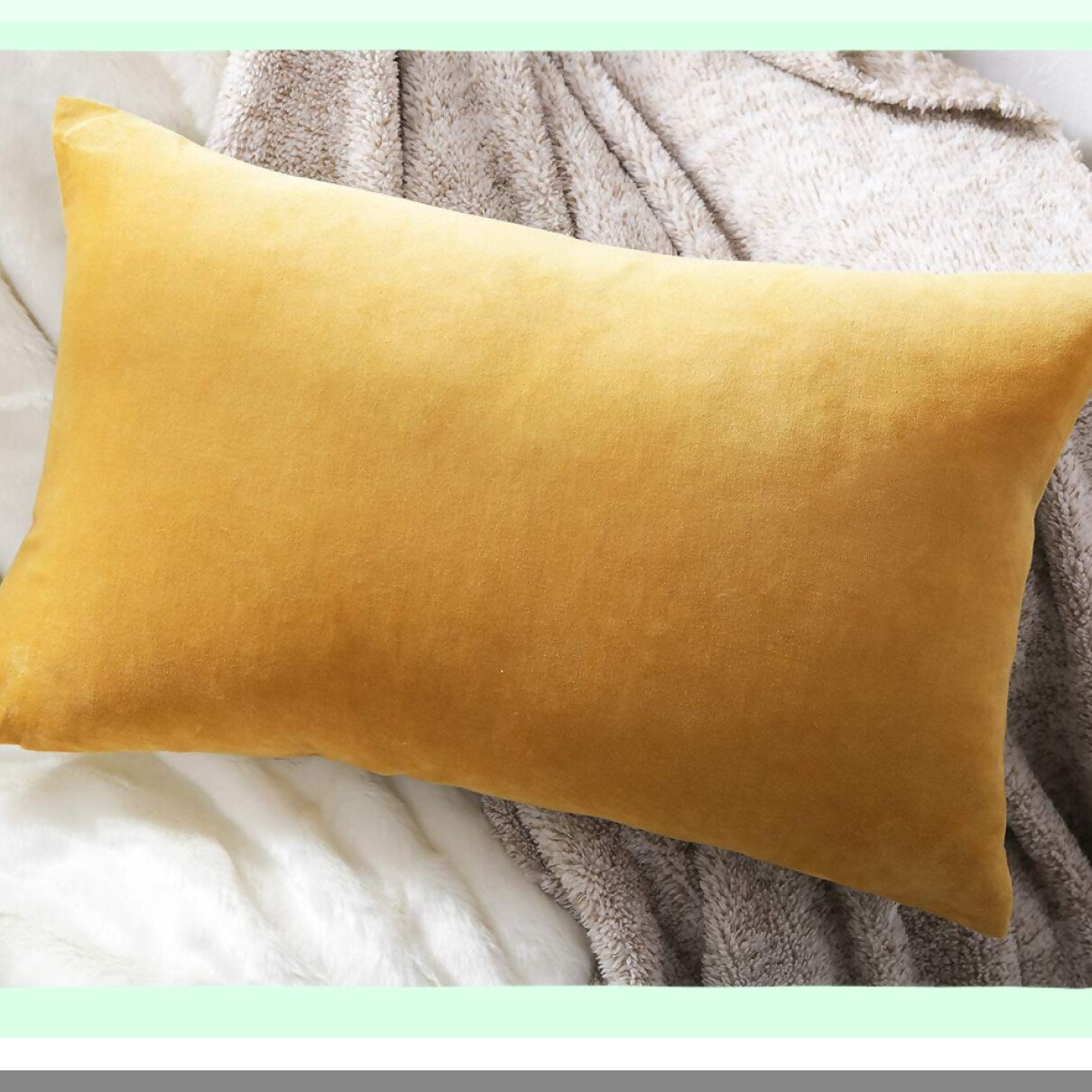 Luxury Gold Velvet Lumbar Pillow Cover - Cozy Bolster Cushion for Couch, Bedroom, Sofa, Car - Soft Cotton Velvet Decorative Throw Pillowcase with Natural Linen Reverse - 12x20 Yellow Gold