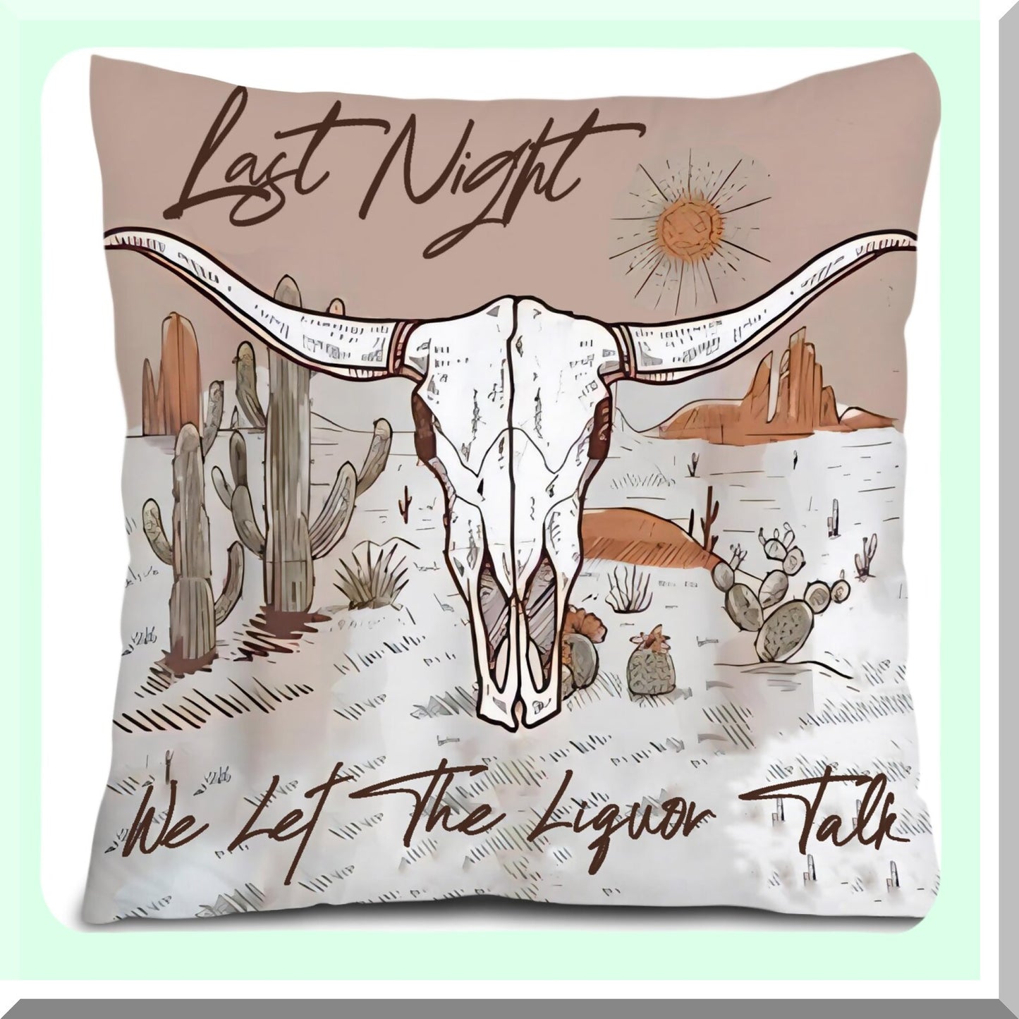 Desert Dream Bull Skull Pillowcase - Western Room Decor 18x18 inch Throw Pillow Cover for Couch Bed Sofa - Gifts for Cowgirls, Cowboys, Women, Men, Teens