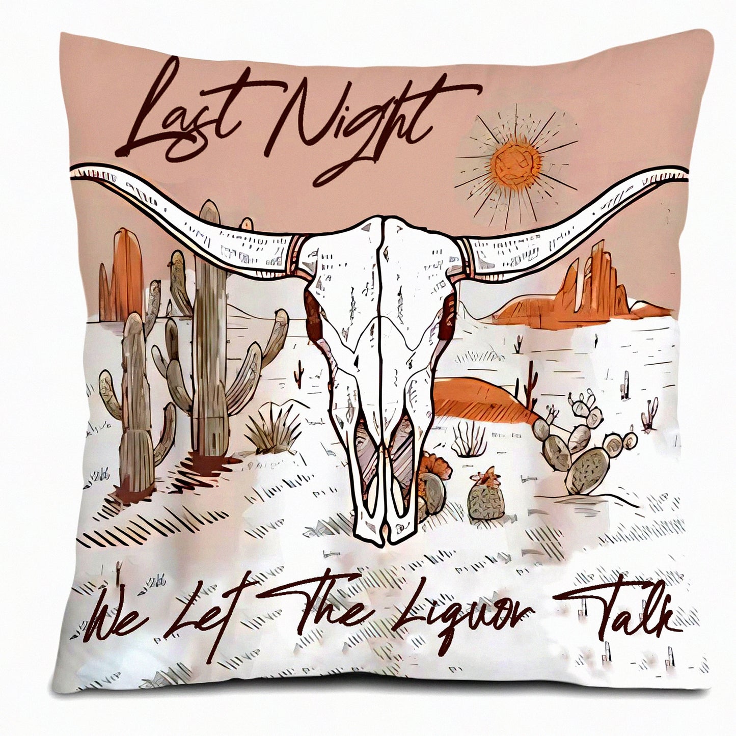 Desert Dream Bull Skull Pillowcase - Western Room Decor 18x18 inch Throw Pillow Cover for Couch Bed Sofa - Gifts for Cowgirls, Cowboys, Women, Men, Teens