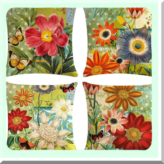 Floral Breeze Summer Pillow Covers Set of 4