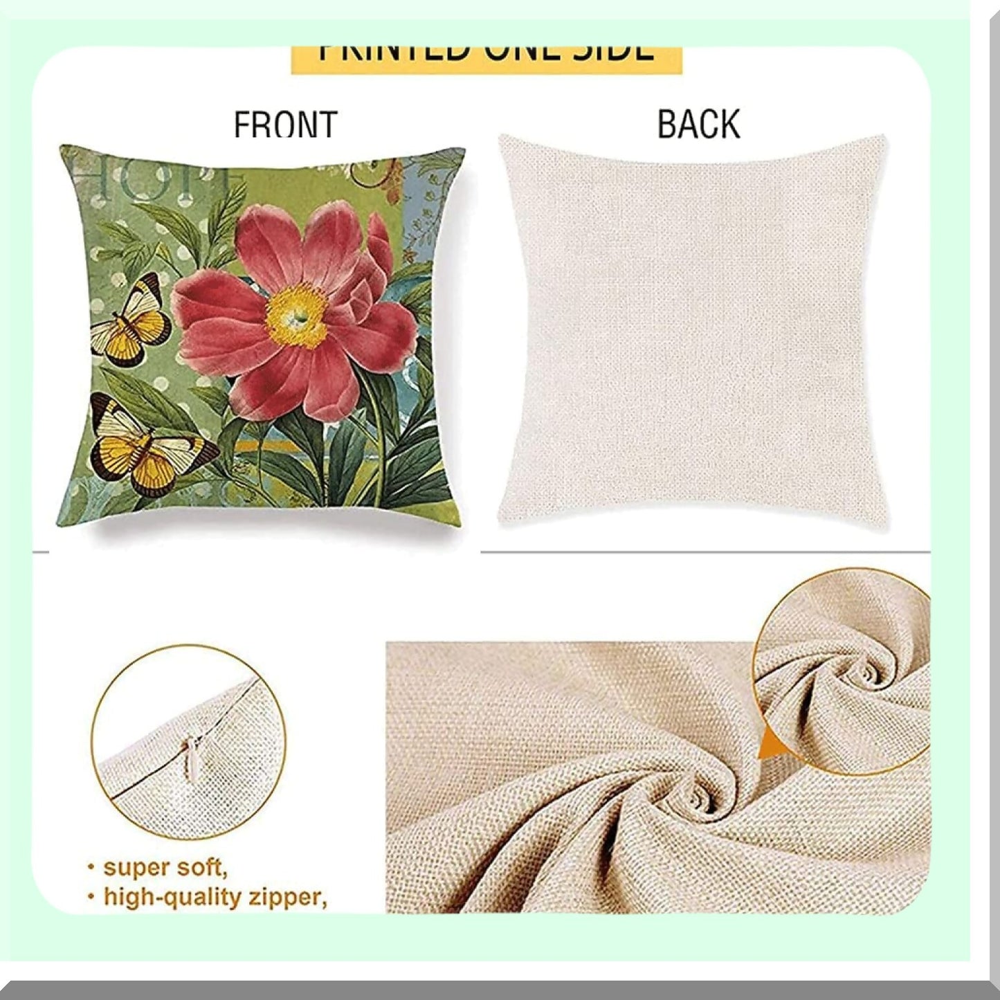 Floral Breeze Summer Pillow Covers - Set of 4, 18x18 Inch Decorative Cushion Cases, Green Theme, Botanical Design, Home Decor Accent