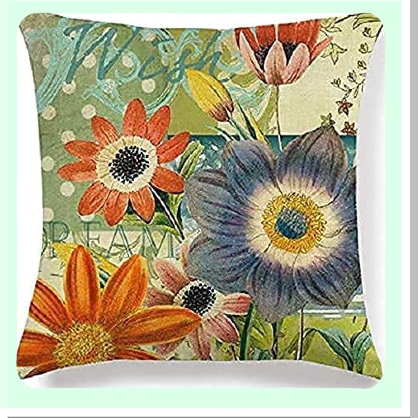 Floral Breeze Summer Pillow Covers - Set of 4, 18x18 Inch Decorative Cushion Cases, Green Theme, Botanical Design, Home Decor Accent