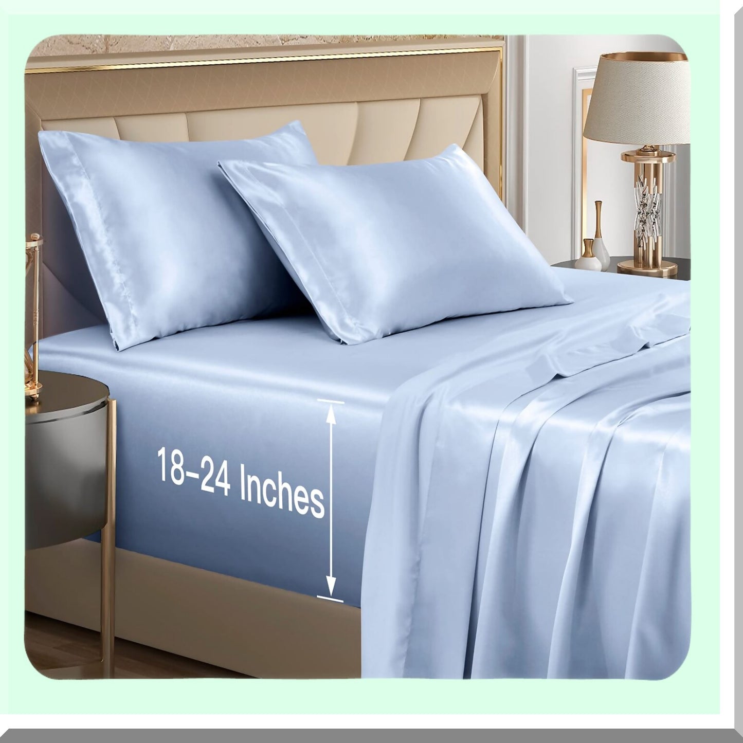 UltraSilk DeepFit Full Bed Set - Baby Blue Luxury Sheets - 4pc Extra Deep Pocket Sheet Set for 18-24 Inch Mattresses - Soft & Silky Bedding