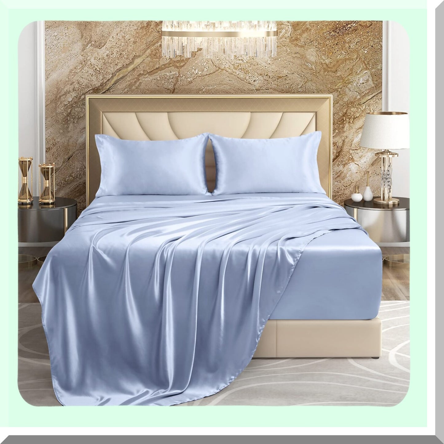 UltraSilk DeepFit Full Bed Set - Baby Blue Luxury Sheets - 4pc Extra Deep Pocket Sheet Set for 18-24 Inch Mattresses - Soft & Silky Bedding