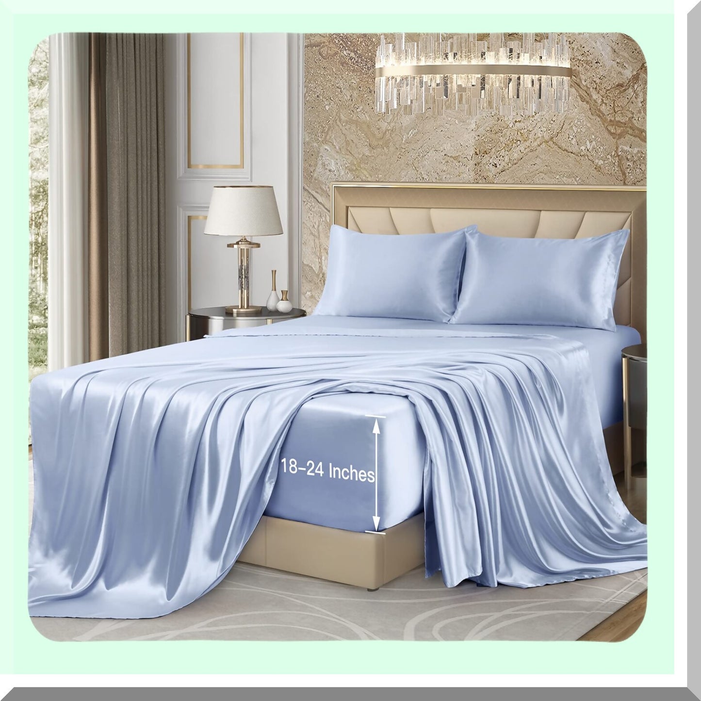 UltraSilk DeepFit Full Bed Set - Baby Blue Luxury Sheets - 4pc Extra Deep Pocket Sheet Set for 18-24 Inch Mattresses - Soft & Silky Bedding