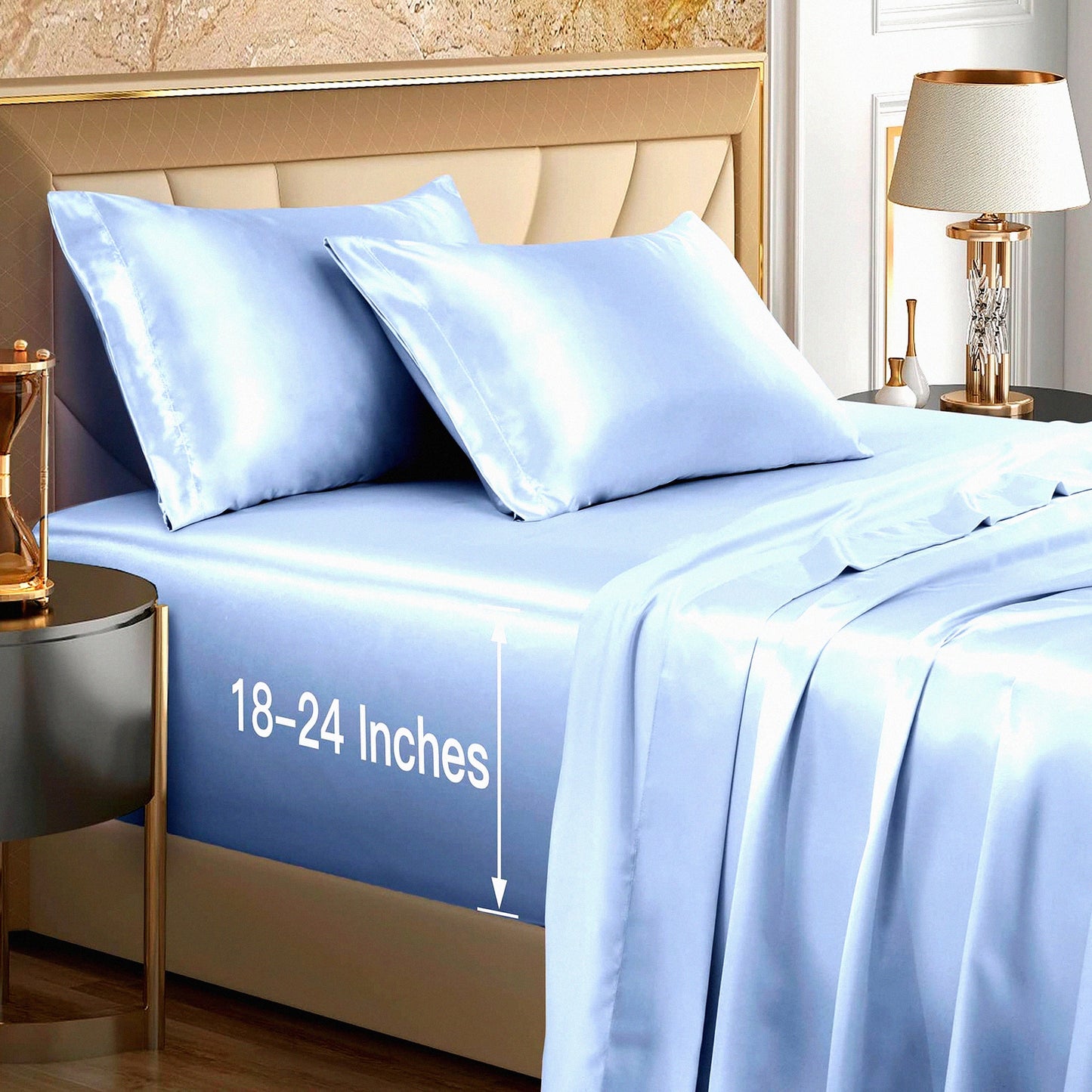 UltraSilk DeepFit Full Bed Set - Baby Blue Luxury Sheets - 4pc Extra Deep Pocket Sheet Set for 18-24 Inch Mattresses - Soft & Silky Bedding