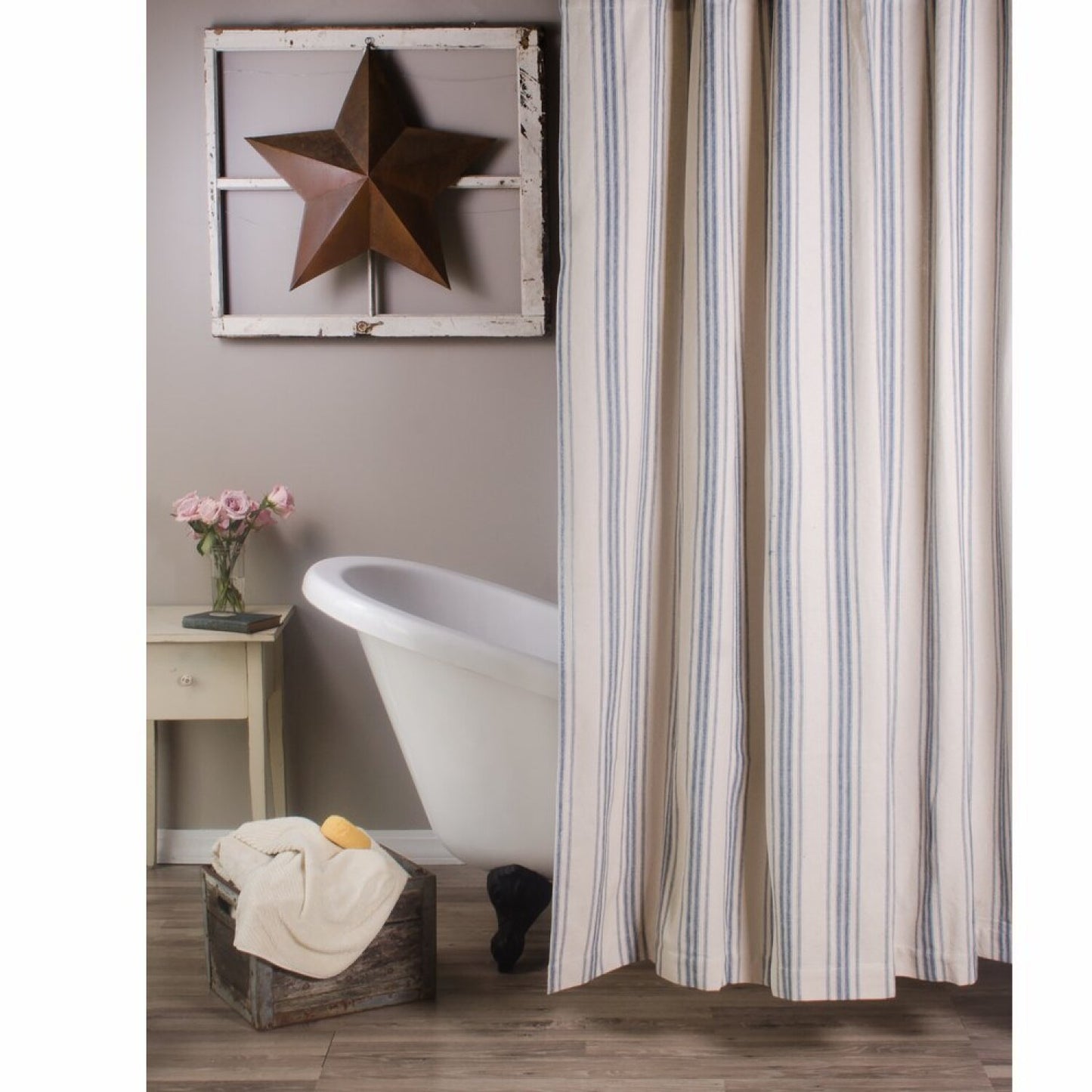 Grain Sack Stripe Shower Curtain 72x72 Blue Cream