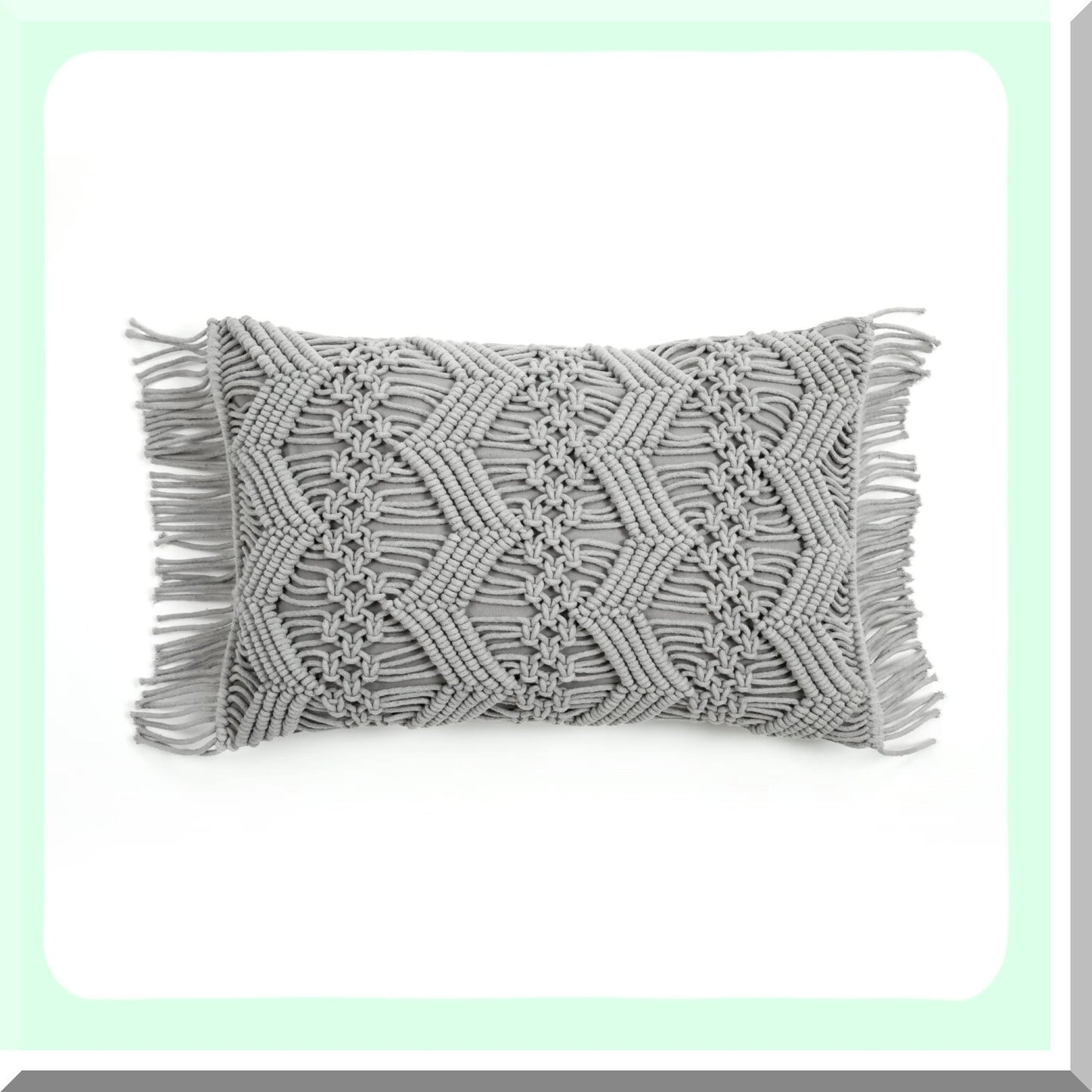 Chevron Macrame Gray Rectangle Pillow Cover - Decorative Throw Pillows for Bed, Couch, Chair - 13" x 20" Studio Collection