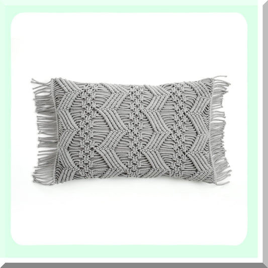 Chevron Macrame Gray Pillow Cover 13" x 20"
