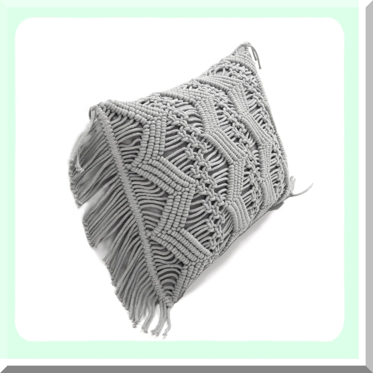 Chevron Macrame Gray Rectangle Pillow Cover - Decorative Throw Pillows for Bed, Couch, Chair - 13" x 20" Studio Collection