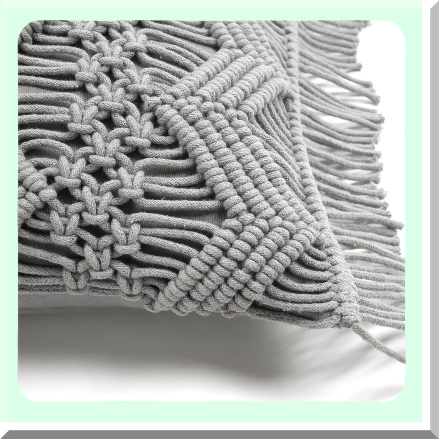 Chevron Macrame Gray Rectangle Pillow Cover - Decorative Throw Pillows for Bed, Couch, Chair - 13" x 20" Studio Collection