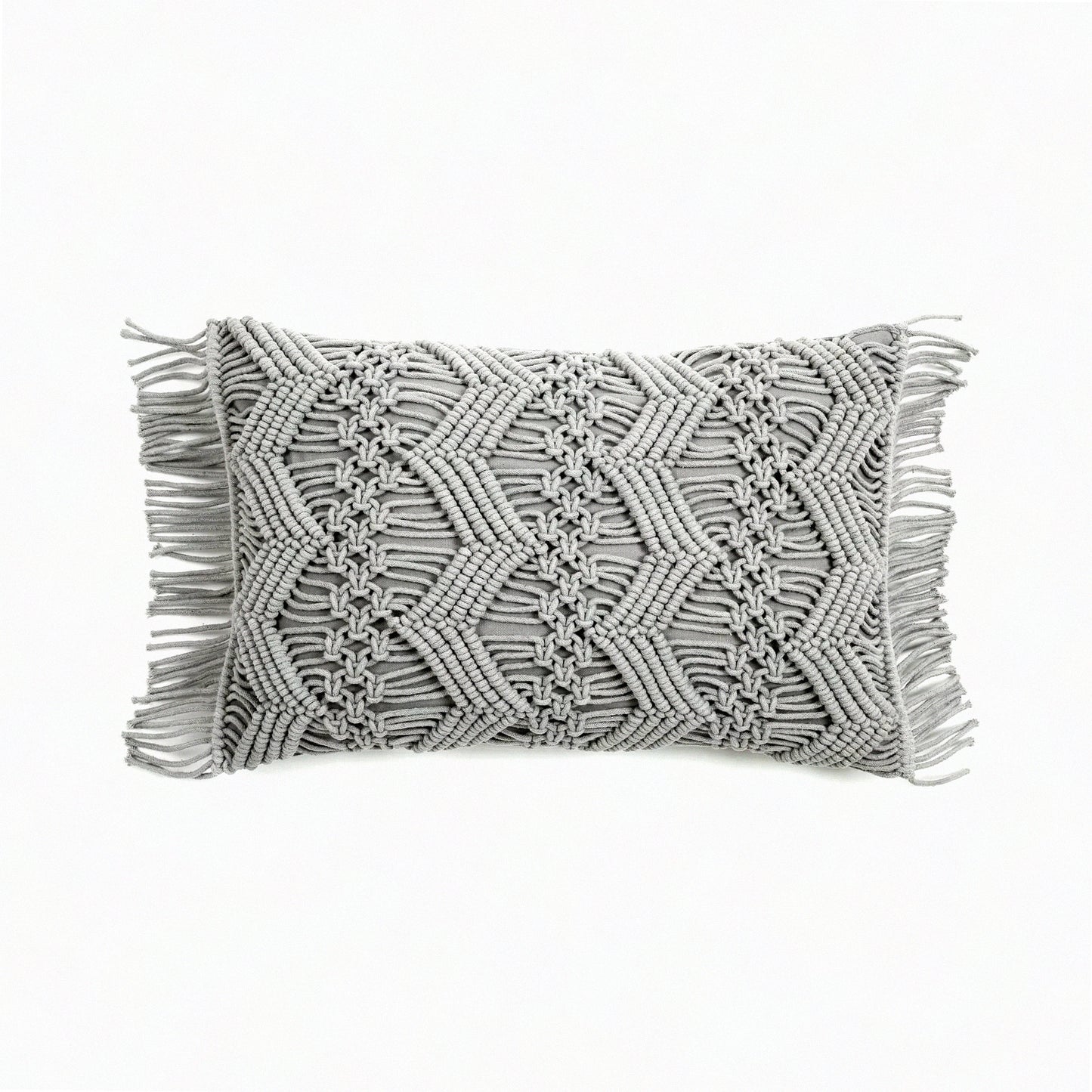 Chevron Macrame Gray Rectangle Pillow Cover - Decorative Throw Pillows for Bed, Couch, Chair - 13" x 20" Studio Collection