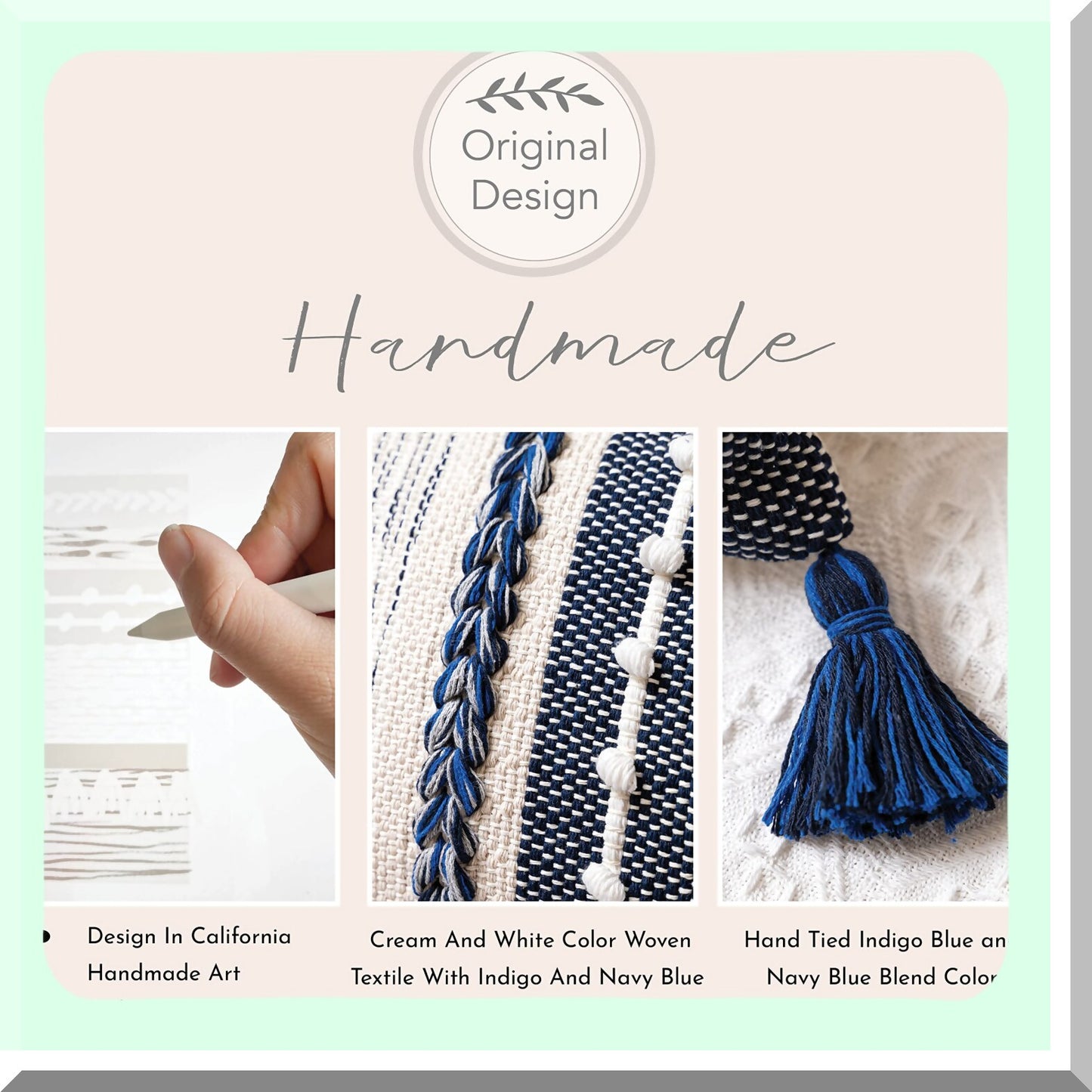 Boho Navy Blue Textured Lumbar Pillow - Long Body Pillow Cover for Bed & Couch - Modern Farmhouse Decorative Accent Throw Pillow Case 14x36