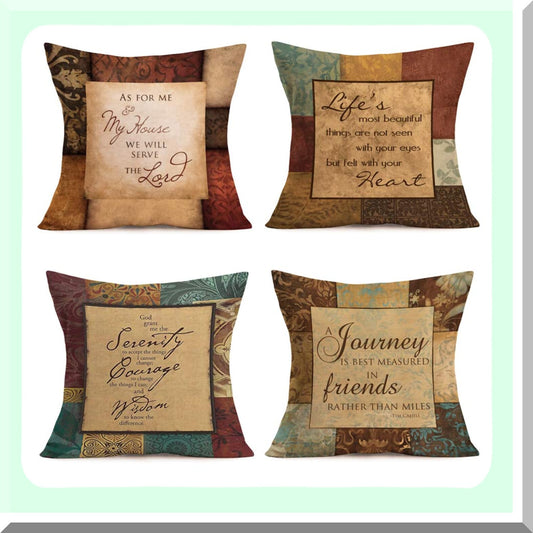 Set of 4 Vintage Quote Linen Pillow Covers 18x18