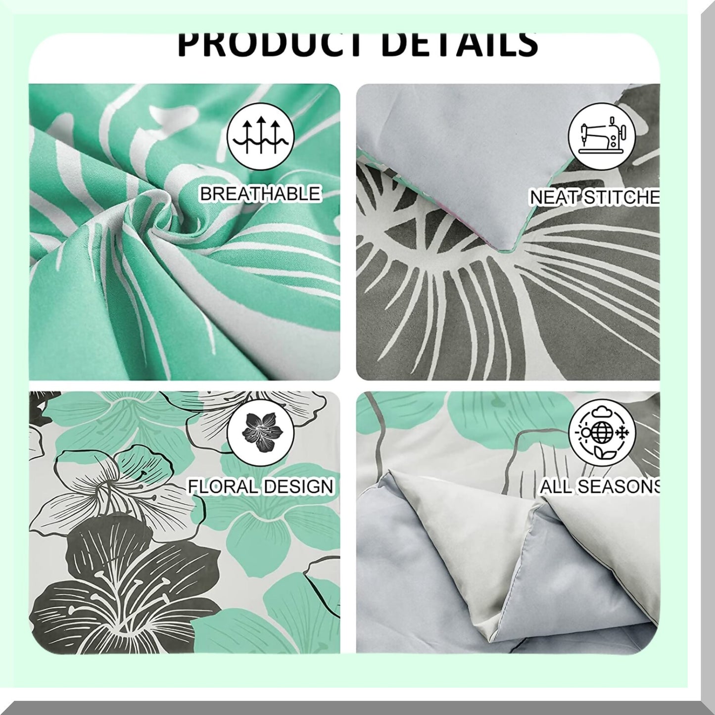 Green Meadow Bliss 7-Piece Floral Comforter Set - Queen Size Bedding Ensemble with Soft Microfiber Fabric - Includes Comforter, Shams, Sheets, Pillowcases - Elegant Green Floral Pattern for a Cozy Night's Sleep