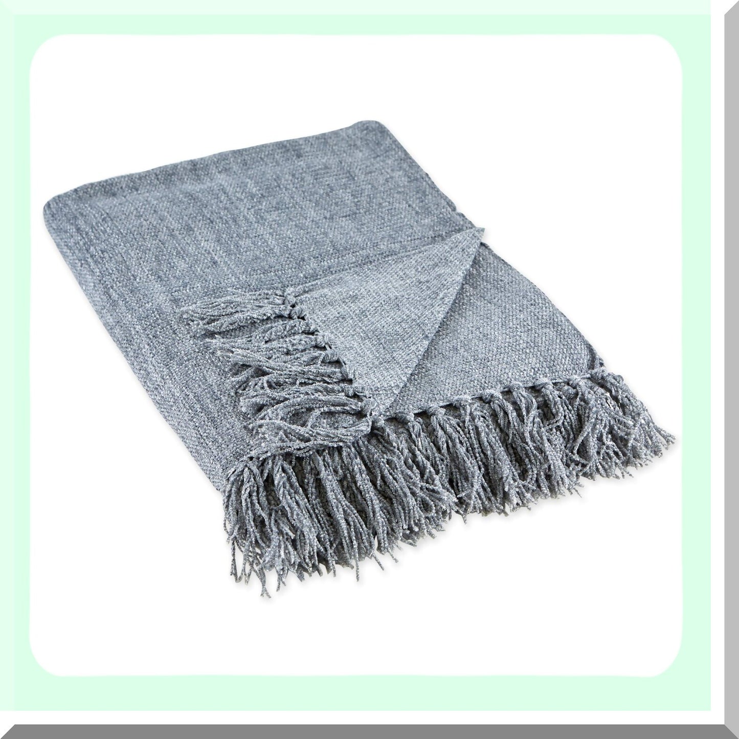 CozyChenille Fringed Throw Blanket - Solid Denim Blue, 50x60