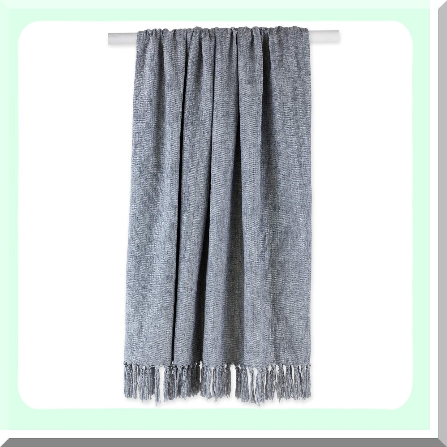 CozyChenille Fringed Throw Blanket - Solid Denim Blue, 50x60