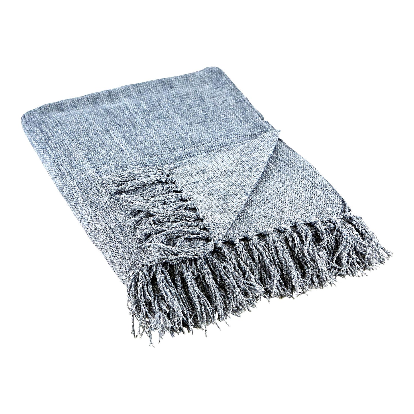 CozyChenille Fringed Throw Blanket - Solid Denim Blue, 50x60