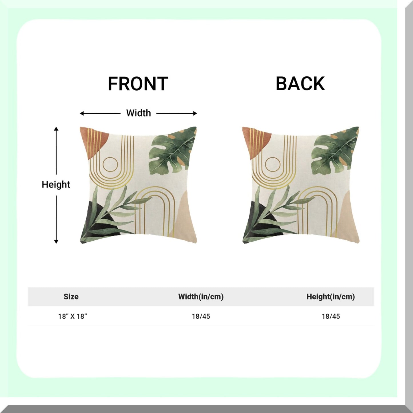 Tropical Leaf Boho Pillow Covers Set - Mid Century Farmhouse Decorative Cushion Case for Couch Sofa - Modern Bohemian Outdoor Decor 18x18 - Green Home Accents